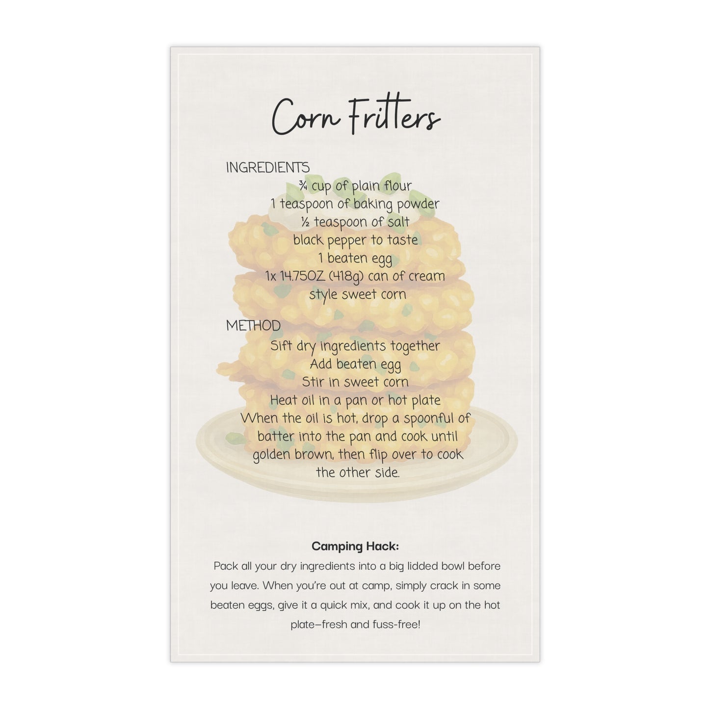 🚐✨ Corn Fritter Recipe Tea Towels ✨🚐